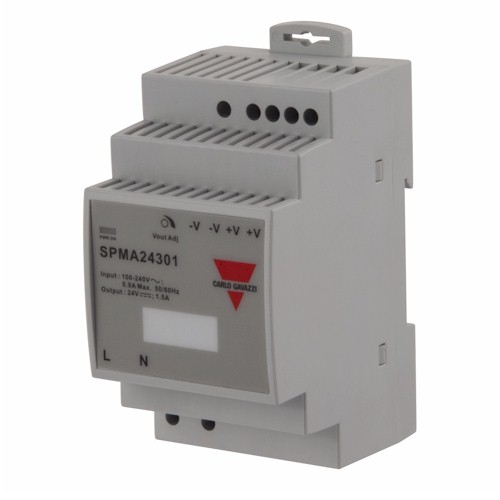 Carlo Gavazzi Switching Power Supply; 24VDC OUT; 1.5A; 85-264VAC / 120-350VDC IN; Single-Phase; DIN Rail Mount
